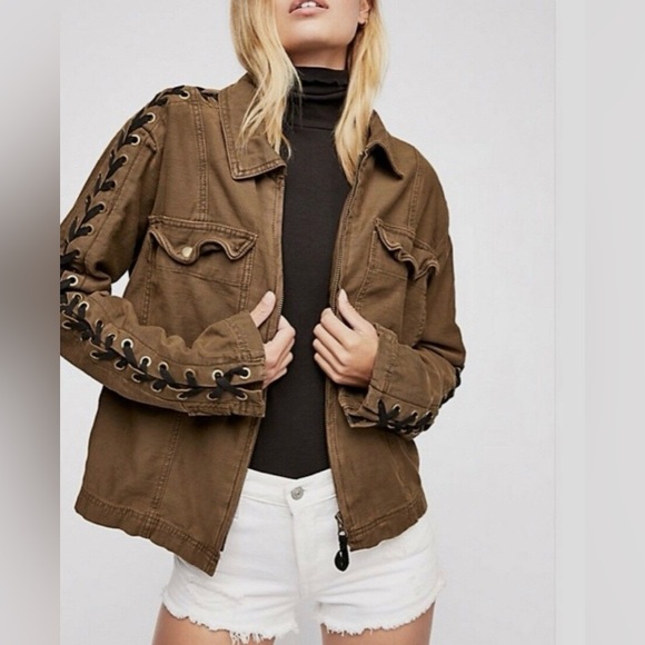 Free People Jackets & Blazers - Free People Brown Lace-Up Utility Jacket